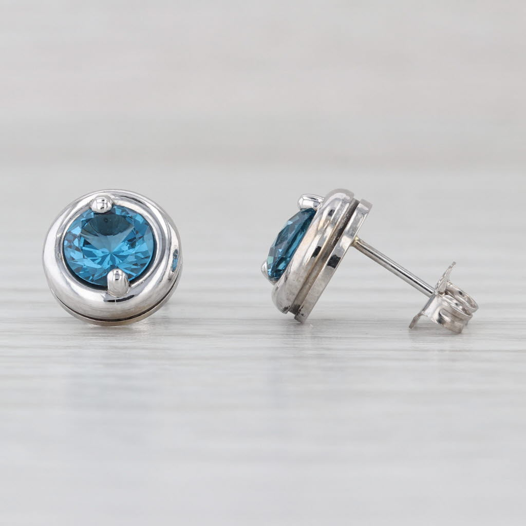 2ctw Round Blue Topaz Solitaire Stud Earrings 14k White Gold Studs