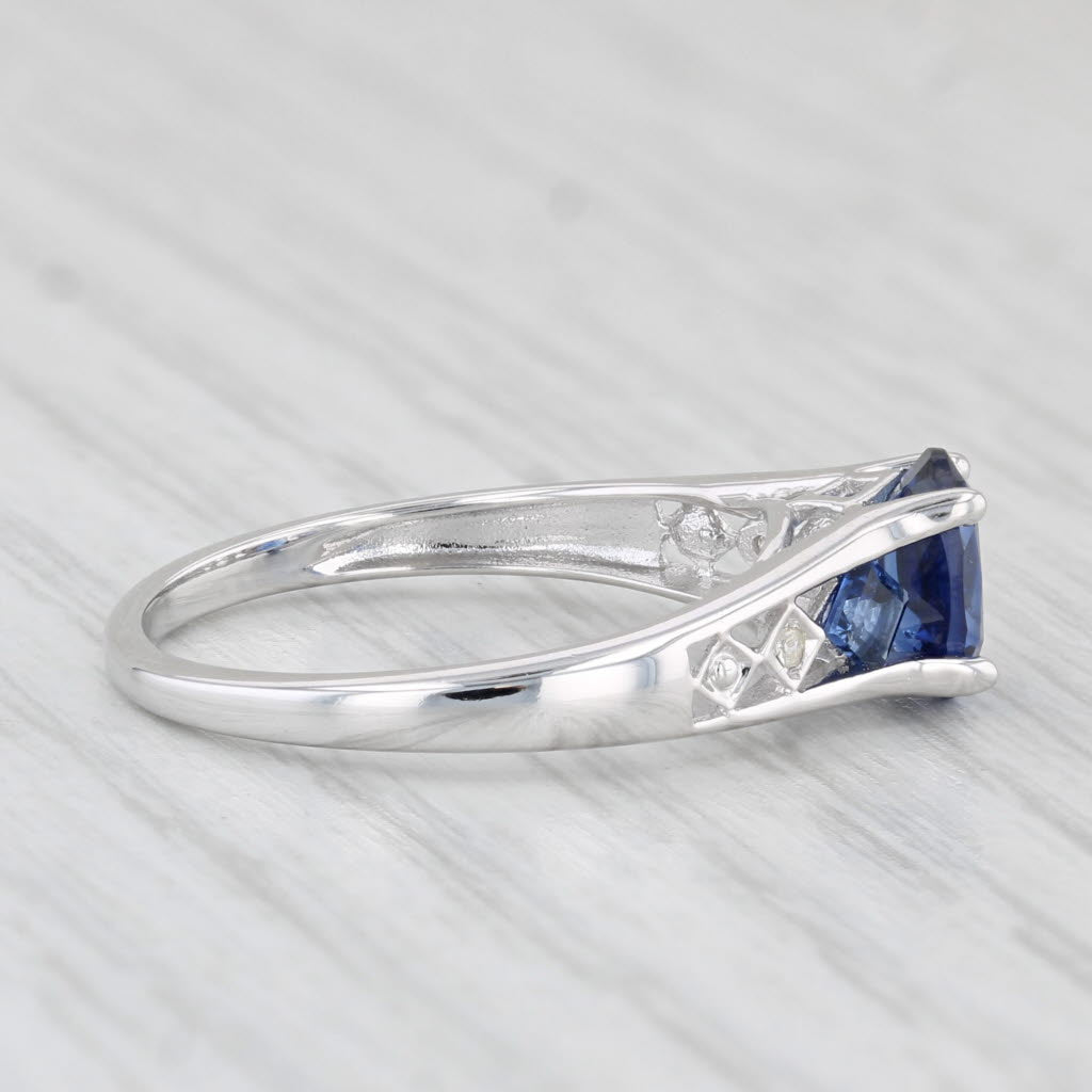 Light Gray 1.19ctw Lab Created Blue Sapphire Diamond Ring 10k White Gold Sz 6.75 Engagement