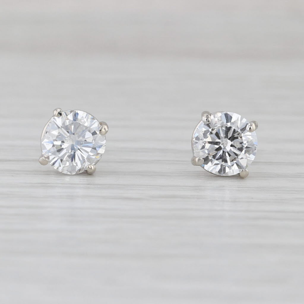 2.02ctw Diamond Stud Earrings 14k White Gold Round Solitaire Studs Screw Backs