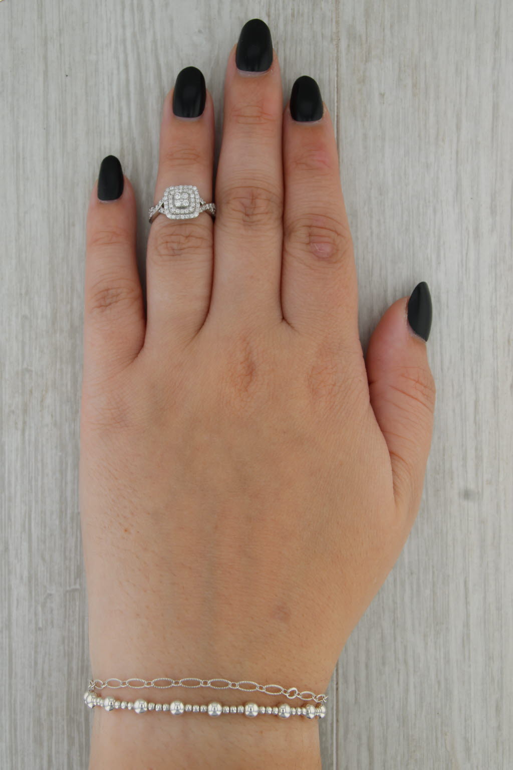 0.50ctw Diamond Double Halo Engagement Ring 10k White Gold Size 4.25