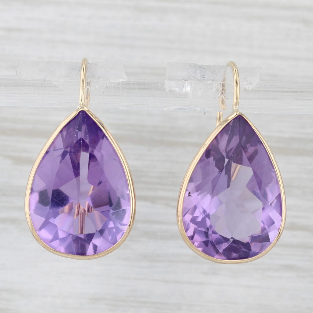 Light Gray 18.85ctw Amethyst Teardrop Earrings 14k Yellow Gold Hook Posts