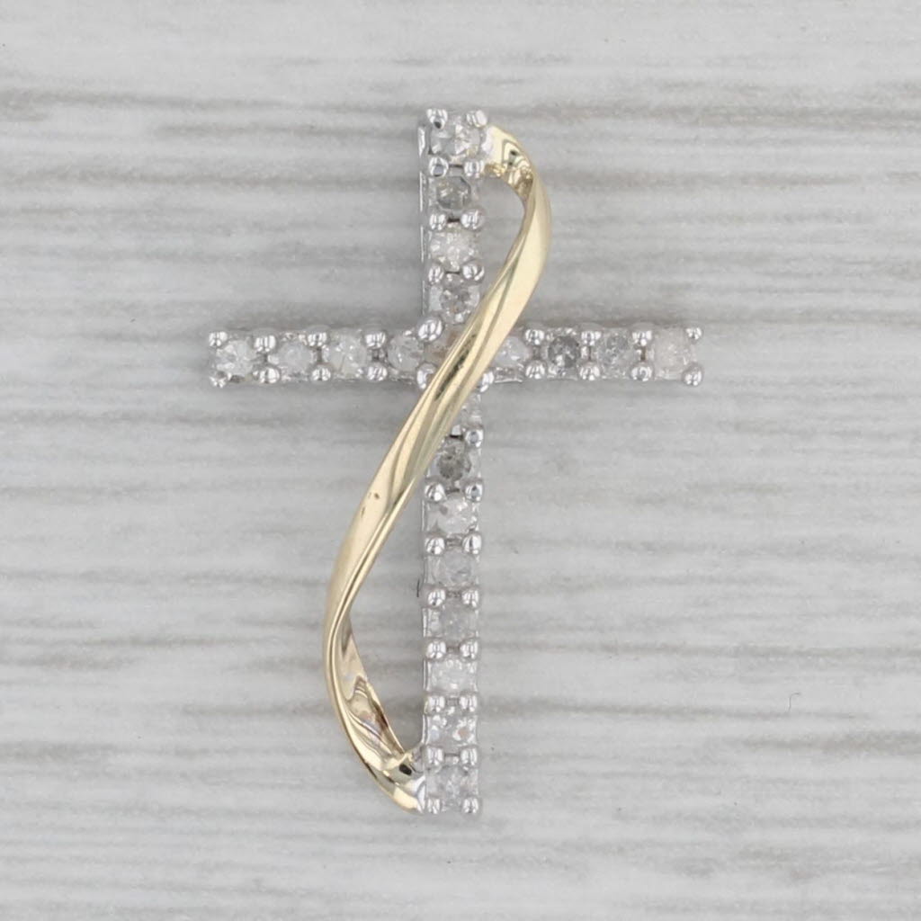 Gray 0.20ctw Diamond Cross Pendant 10k Yellow White Gold
