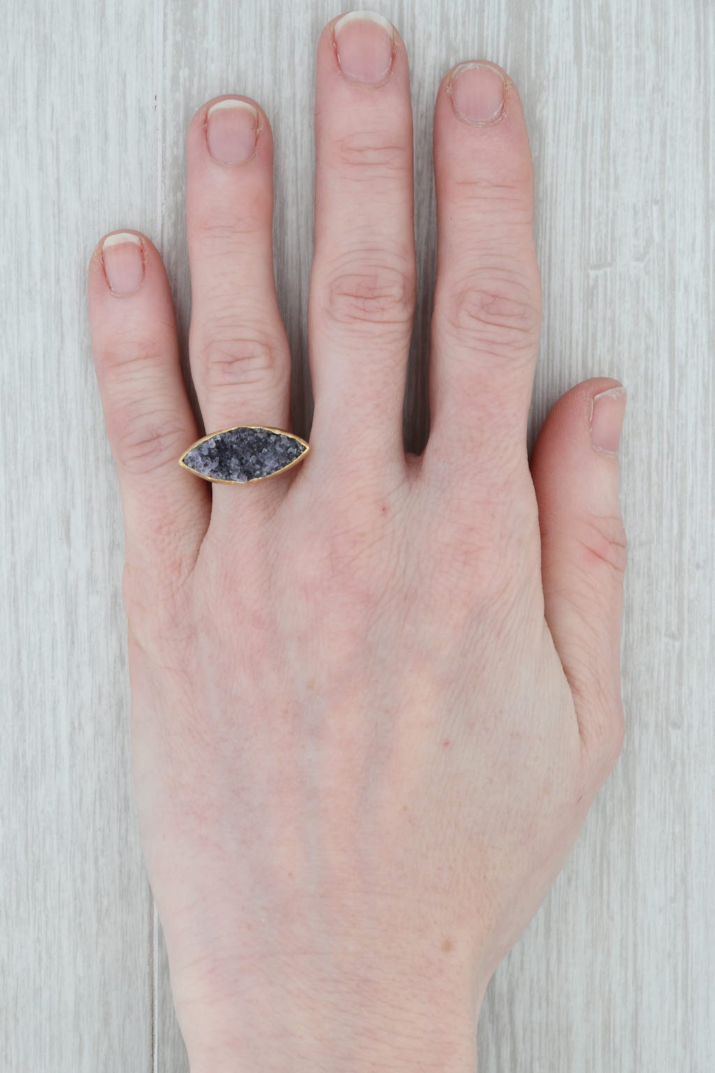 New Nina Wynn Amethyst Druzy Ring Sterling Silver 22k Gold Vermeil Size 7