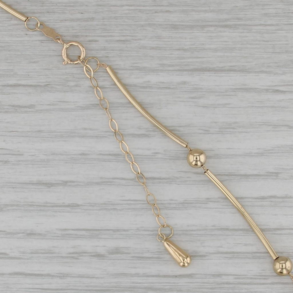 Bar Bead Link Chain Necklace 14k Yellow Gold Adjustable 16-18"