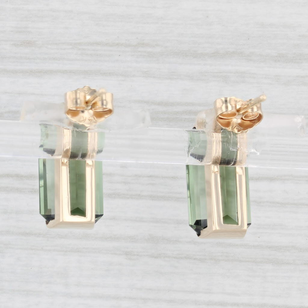 Light Gray New 6.94ctw Green Tourmaline Stud Drop Earrings 14k Yellow Gold