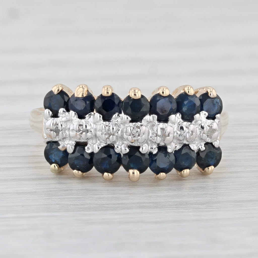 Light Gray 0.88ctw Blue Sapphire Diamond Ring 10k Yellow Gold Size 6.25 Tiered Pyramid