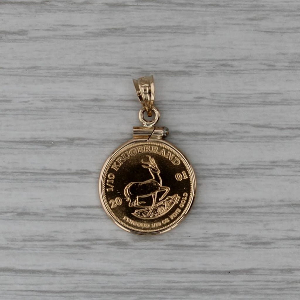 2001 1/10 oz South African Krugerrand Coin Pendant 14k 22k Yellow Gold