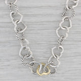 David Yurman Linked Hearts Cable Chain Necklace Sterling Silver 18k Gold 17"