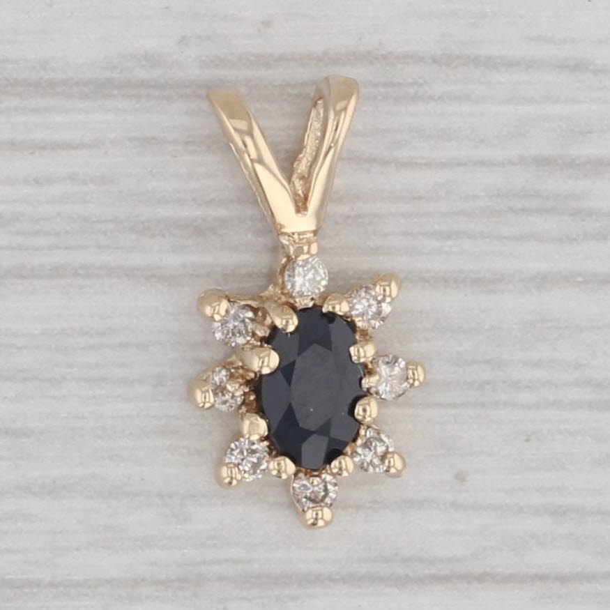 Gray 0.25ctw Blue Sapphire Diamond Halo Pendant 14k Yellow Gold Small Drop