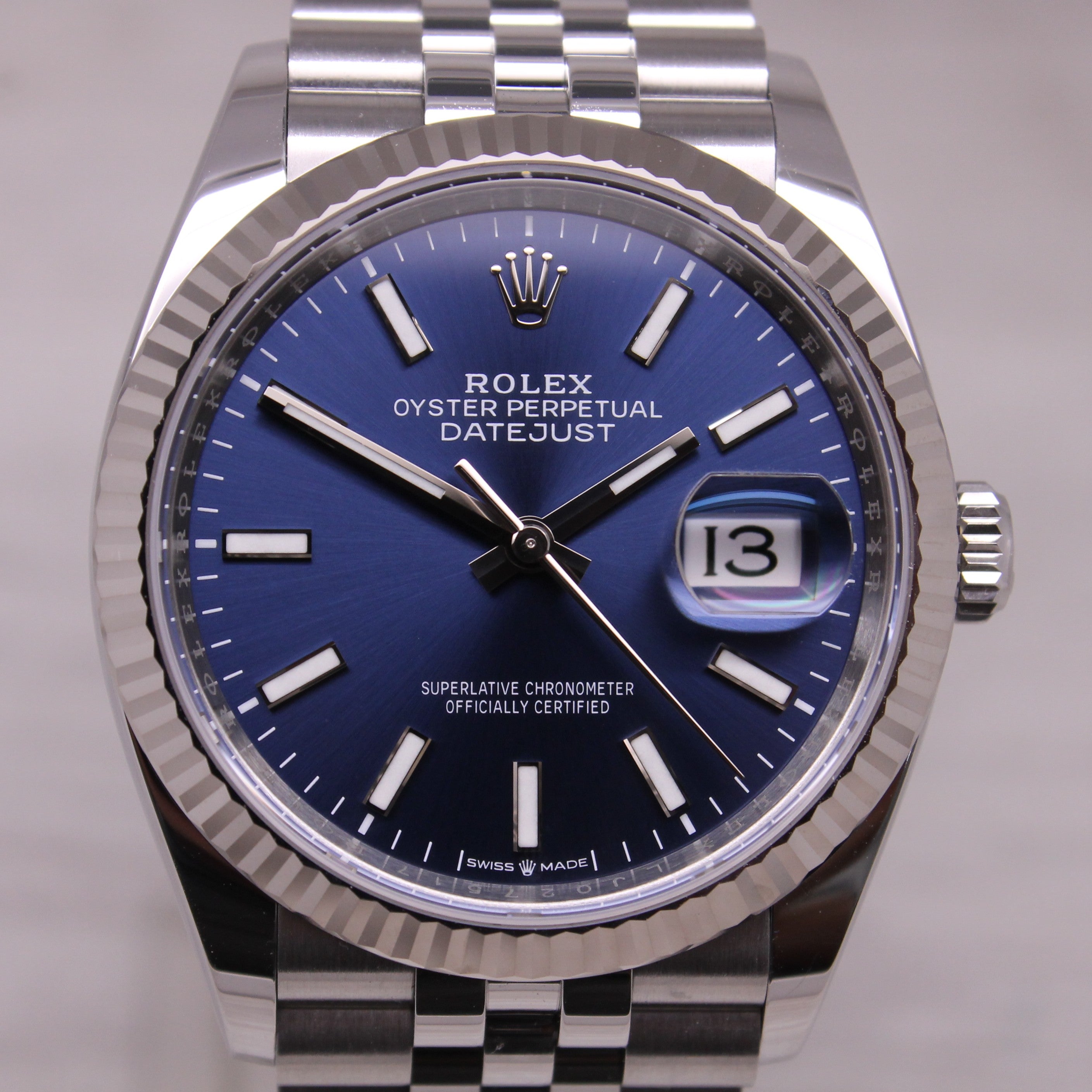 2025 Rolex Datejust 126234 36mm Steel Watch Blue Dial Fluted Jubilee Box Card