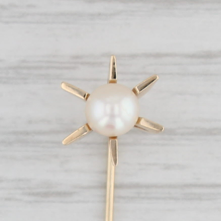 Light Gray Vintage Cultured Pearl Solitaire Stickpin 14k Yellow Gold