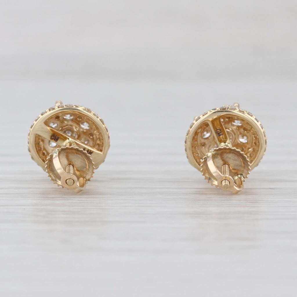 1ctw Diamond Cluster Halo Stud Earrings 14k Yellow Gold Screw Back Studs