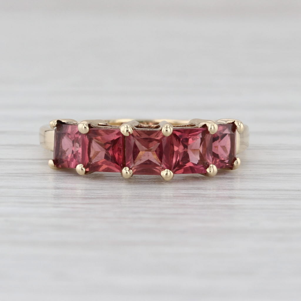 1.58ctw Pink Tourmaline 5-Stone Ring 10k Yellow Gold Size 6 Stackable