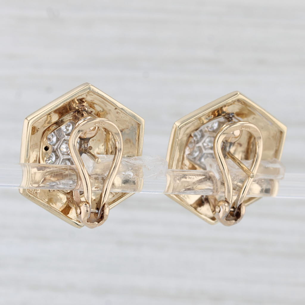 Light Gray 0.70ctw Diamond Cluster Earrings 14k Yellow Gold Pierced Omega Backs