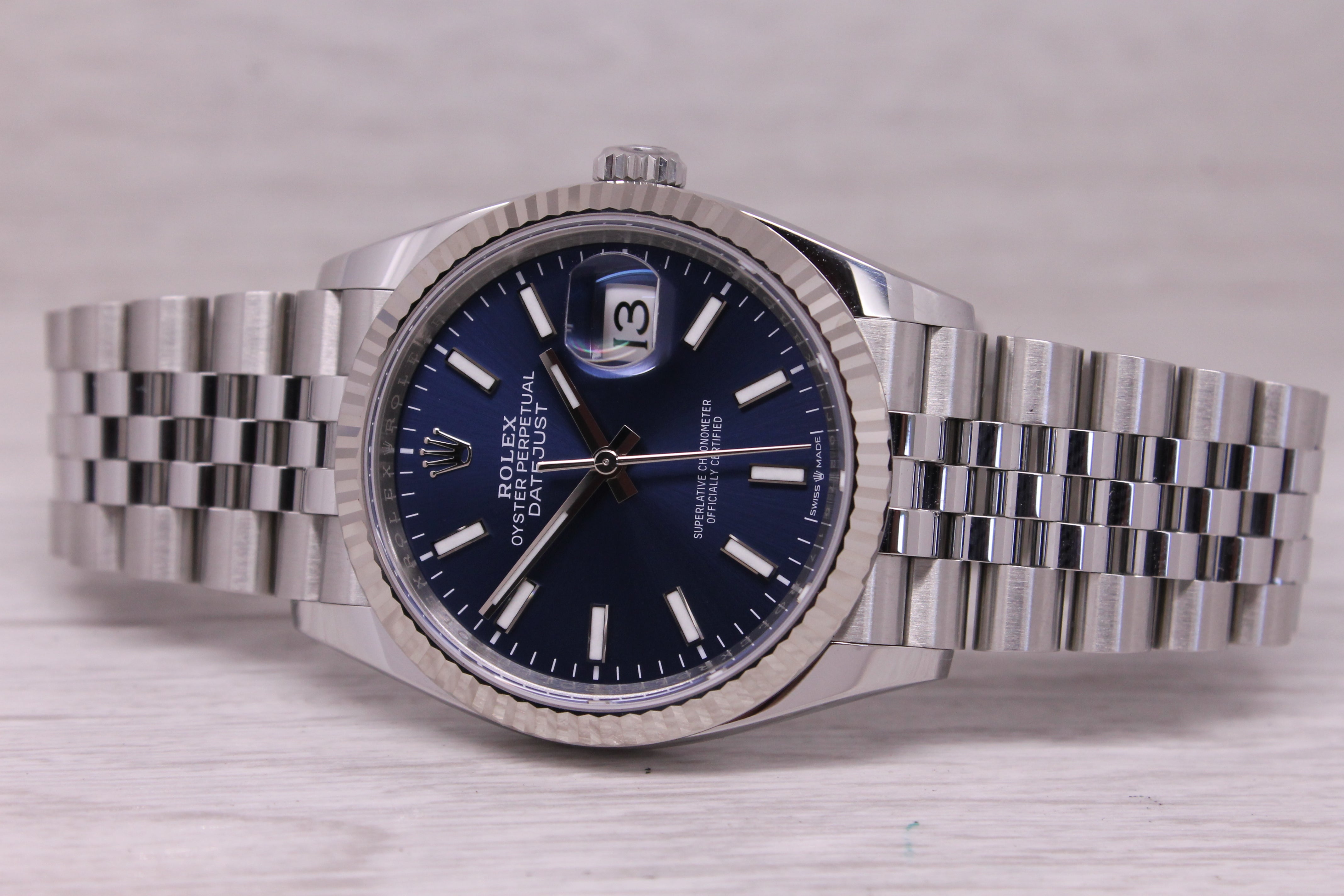 2025 Rolex Datejust 126234 36mm Steel Watch Blue Dial Fluted Jubilee Box Card