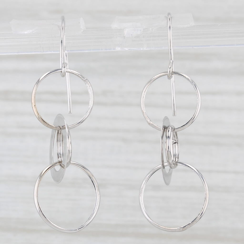 Light Gray Linked Circles Dangle Earrings 14k White Gold Hook Posts