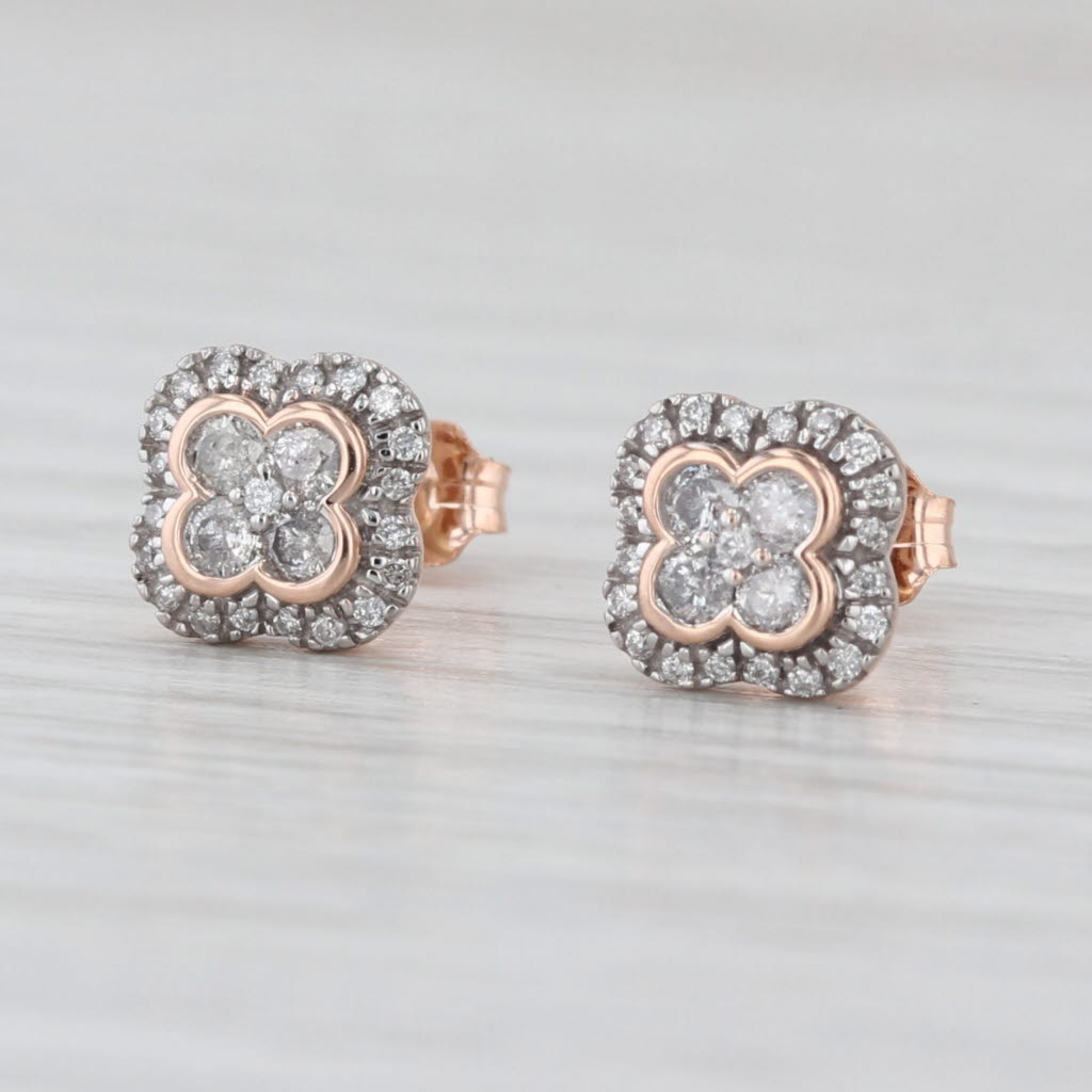 0.28ctw Diamond Halo Stud Earrings 14k Rose Gold Studs