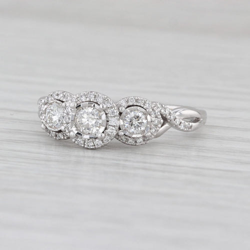 0.47ctw Diamond 3-Stone Halo Engagement Ring 10k White Gold Size 6.75