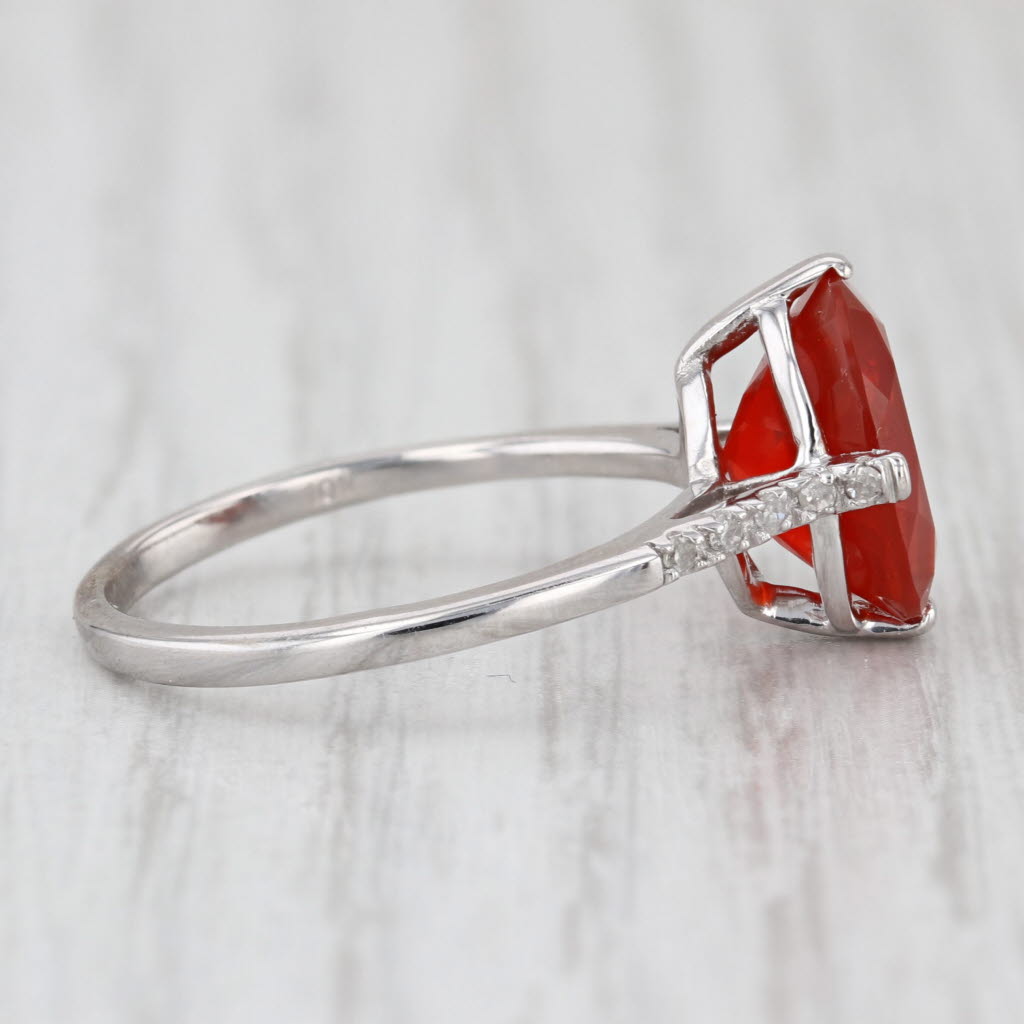 2.59ctw Fire Opal Diamond Ring 10k White Gold Size 8 Cathedral Band