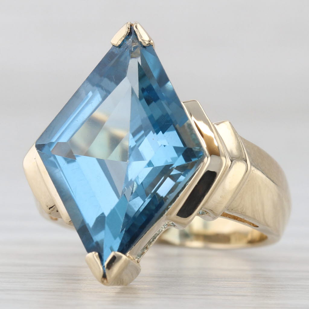 Light Gray Blue Topaz Rhombus Solitaire Ring 14k Yellow Gold Size 4.75
