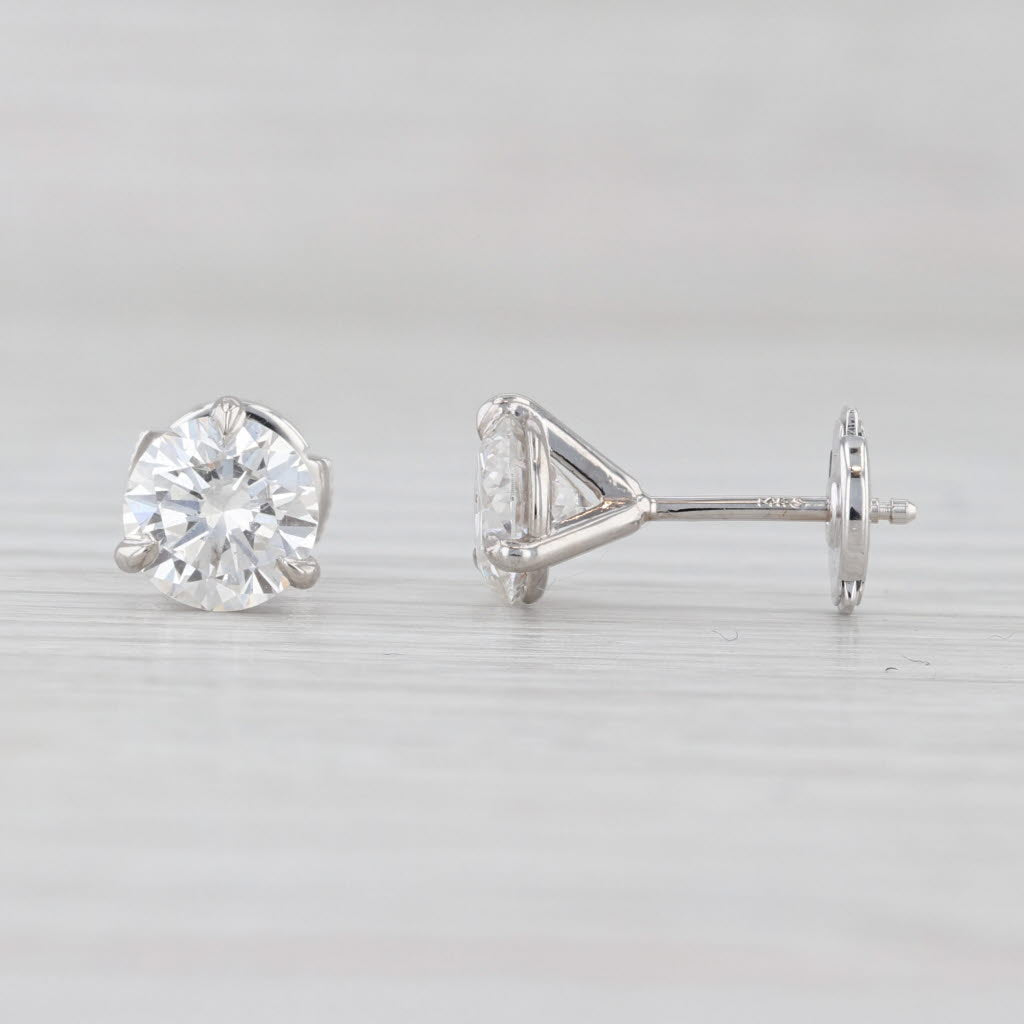 New 2ctw Round Lab Grown Diamond Stud Earrings 14k Gold IGI VVS1-VS2 D-E Studs