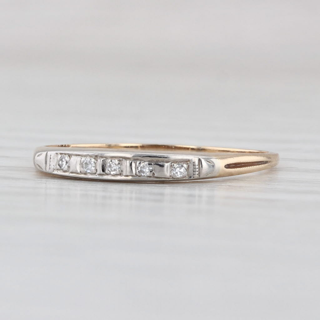 Vintage Diamond Wedding Band 14k Gold Stackable Thin Ring Size 6.75