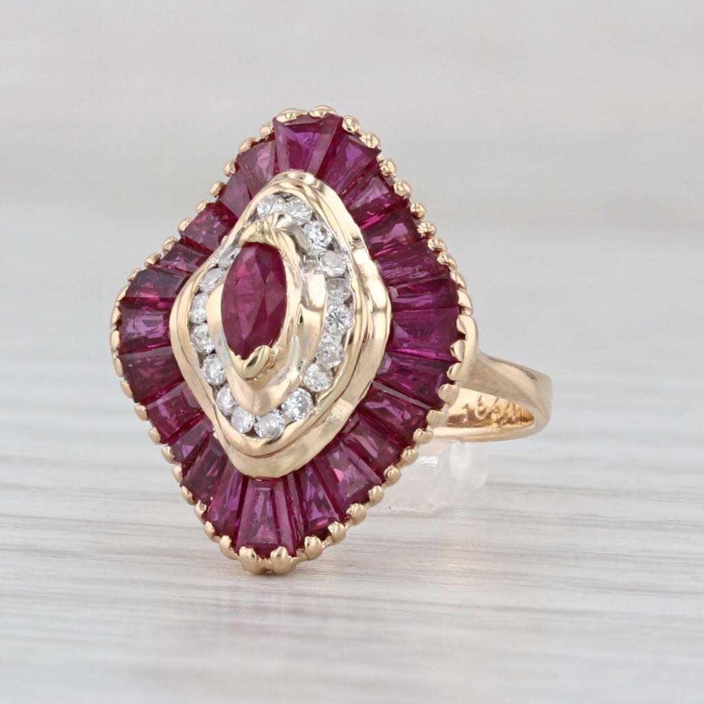 1.63ctw Contoured Ruby Diamond Halo Ring 14k Yellow Gold Small Size 1.75