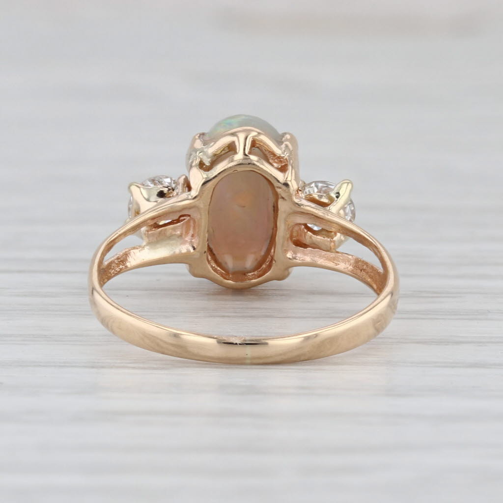 Oval Cabochon Opal Diamond Ring 14k Yellow Gold Size 6.25