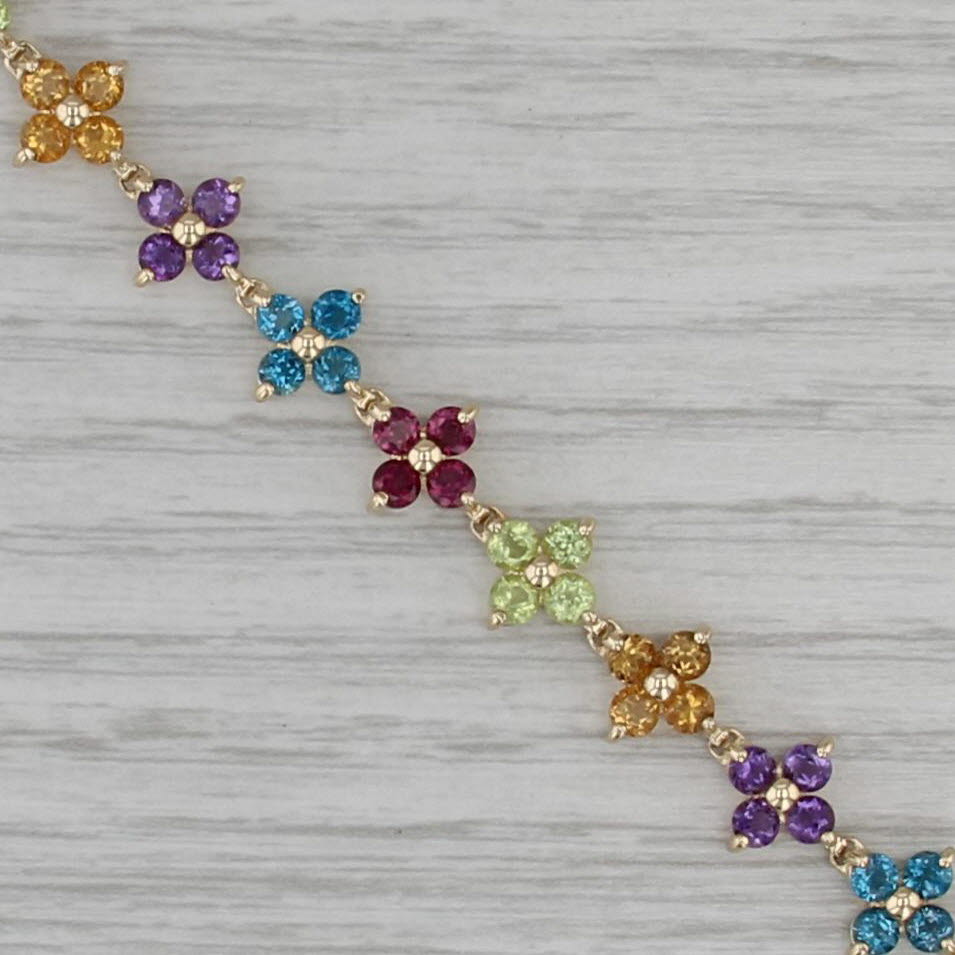 6.50ctw Gemstone Flower Bracelet 14k Gold Citrine Peridot Garnet Topaz Amethyst