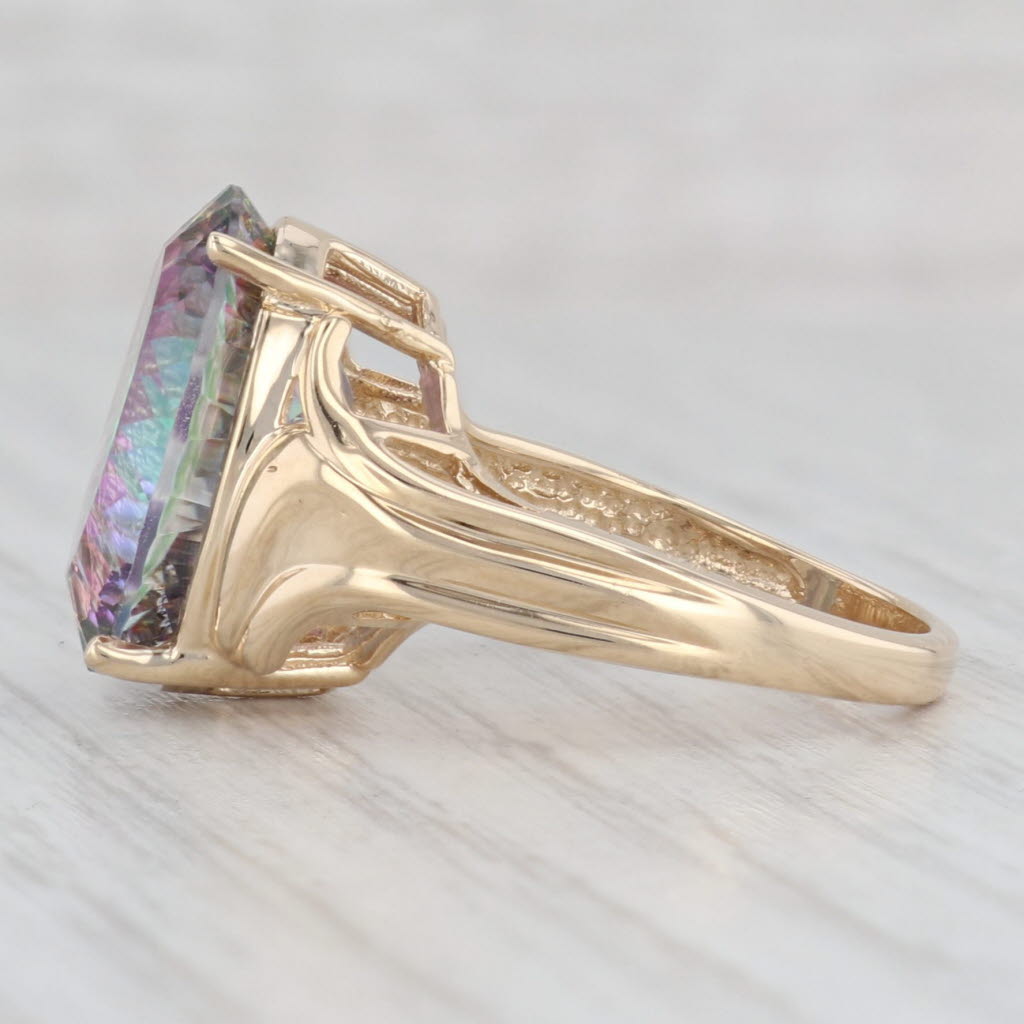 Light Gray 11ct Mystic Topaz Ring 14k Yellow Gold Size 7.25 Purple Green Fantasy Cut Oval