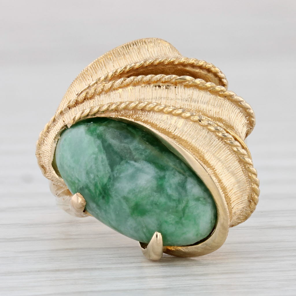 Light Gray Green Nephrite Jade Statement Ring 14k Yellow Gold Size 5.25