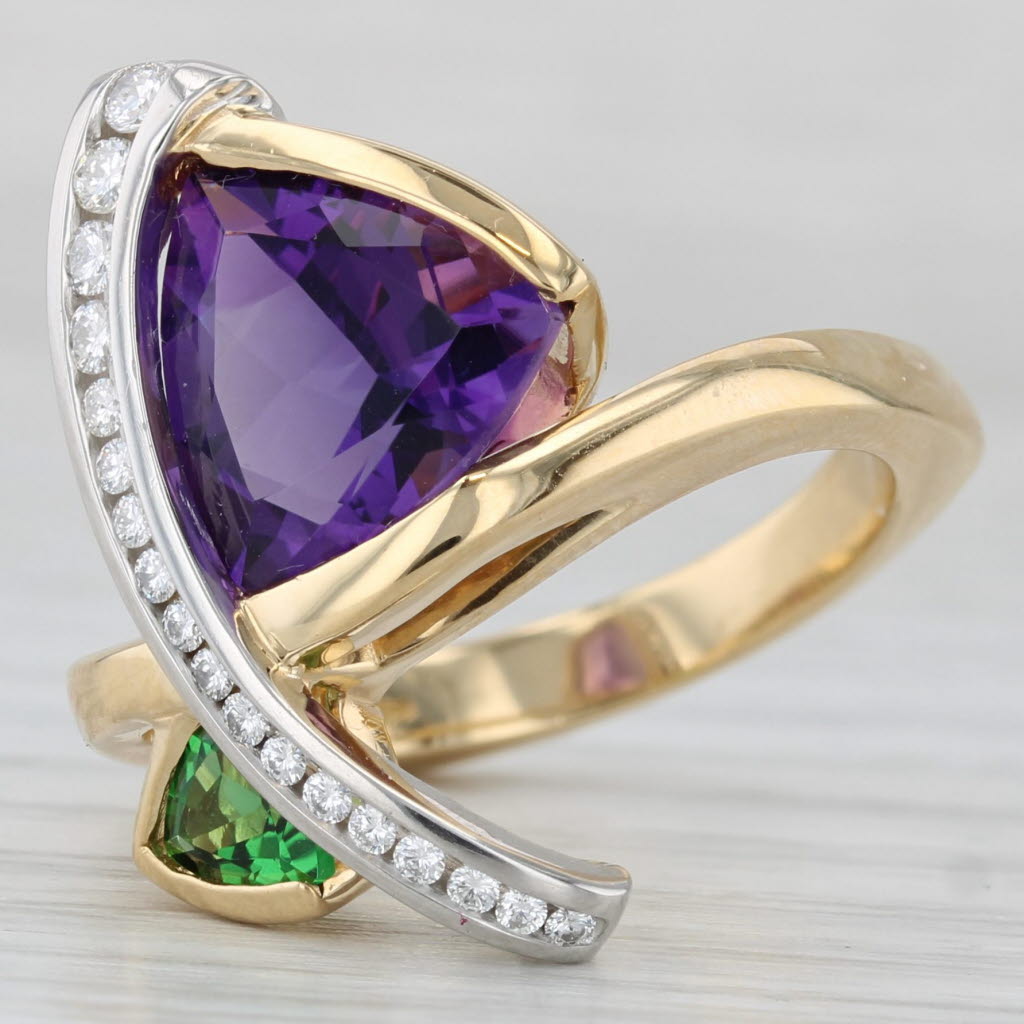 Gray Krementz 3.32ctw Amethyst Chrome Diopside Ring 18k Yellow Gold Platinum Size 7