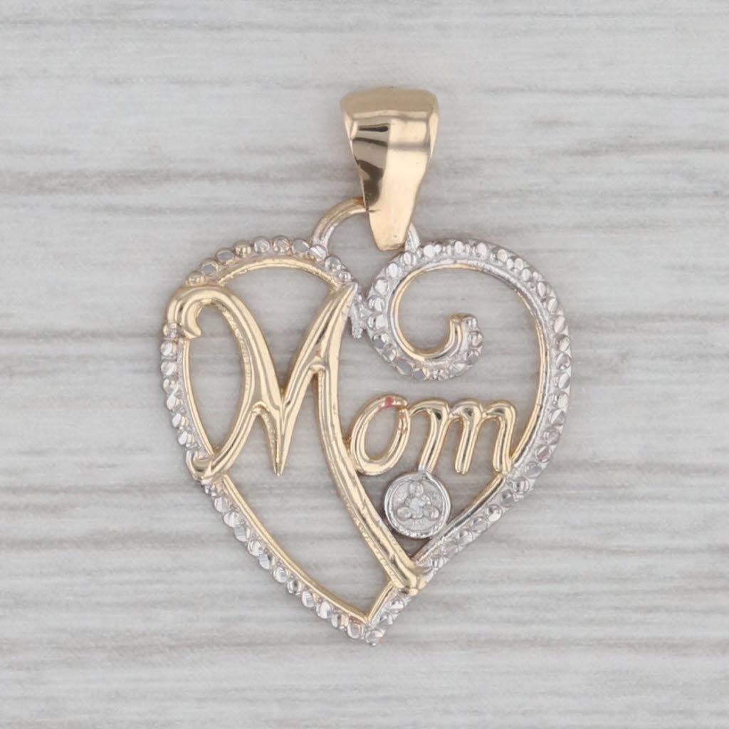 Gray Diamond Accented Mom Heart Pendant 10k Yellow White Gold