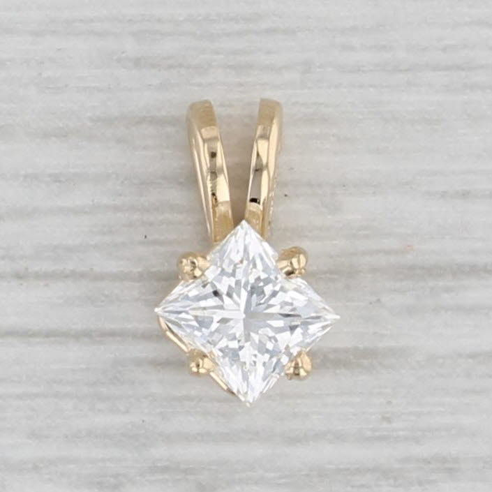 Light Gray New 0.40ct Princess Diamond Pendant 14k Yellow Gold Small Drop