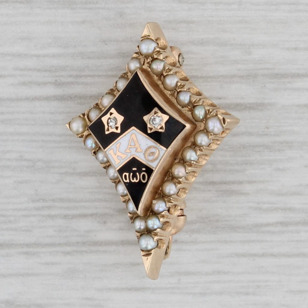 Gray Kappa Alpha Theta Sorority Pin 10k Gold Pearls Diamonds Vintage Greek Badge