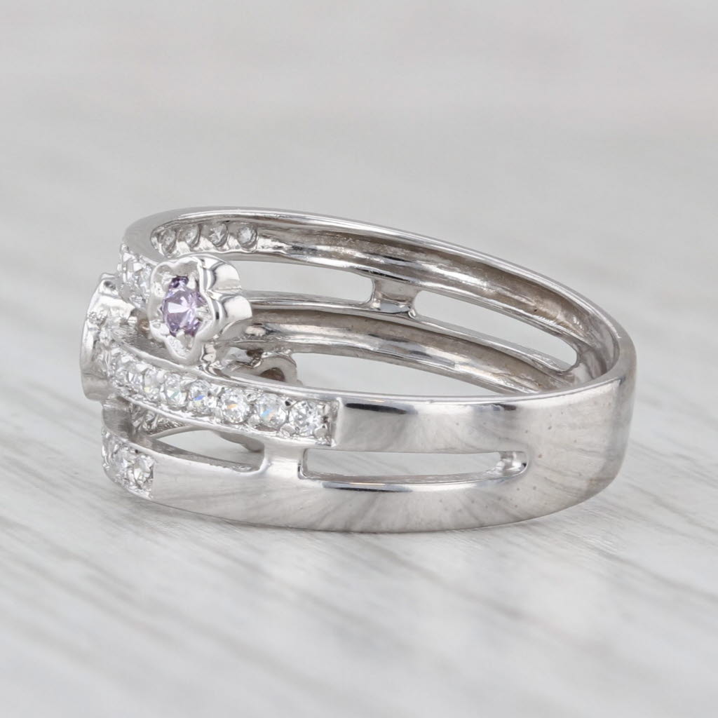 Light Gray 0.45ctw Purple & White Cubic Zirconia Bypass Coil Ring 14k White Gold Size 7.75