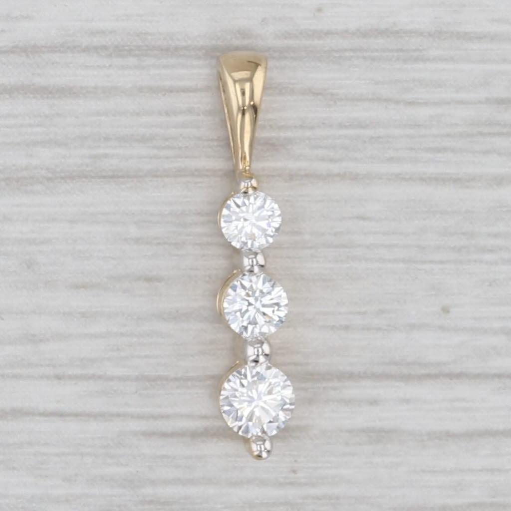 Gray 0.35ctw Lab Grown Diamond 3-Stone Journey Drop Pendant 10k Yellow Gold