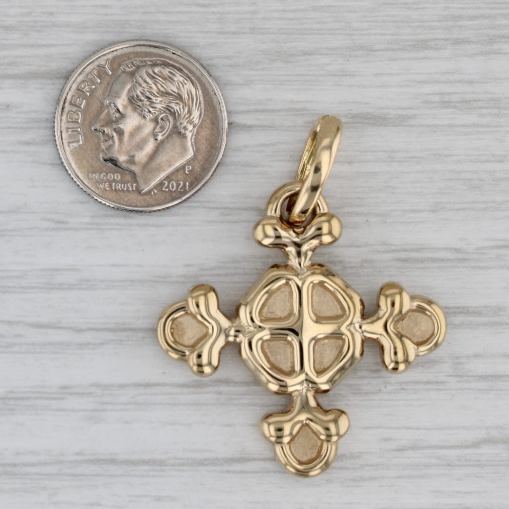 Gray Ornate Cross Pendant 18k Yellow Gold Enhancer Clip Bail