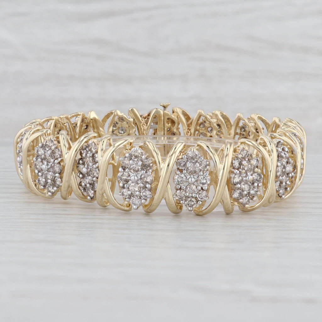 Light Gray 8ctw Diamond Clusters Bracelet 14k Yellow Gold 7" 16.1mm