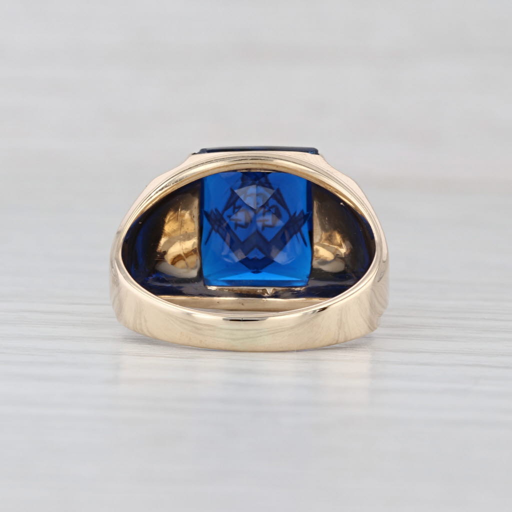 Masonic Signet Ring 10k Gold Lab Created Blue Spinel Blue Lodge Square Compass