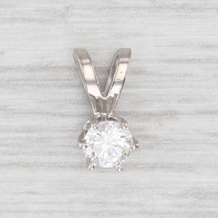 Light Gray Small 0.15ct Round Brilliant Diamond Solitaire Pendant 14k White Gold