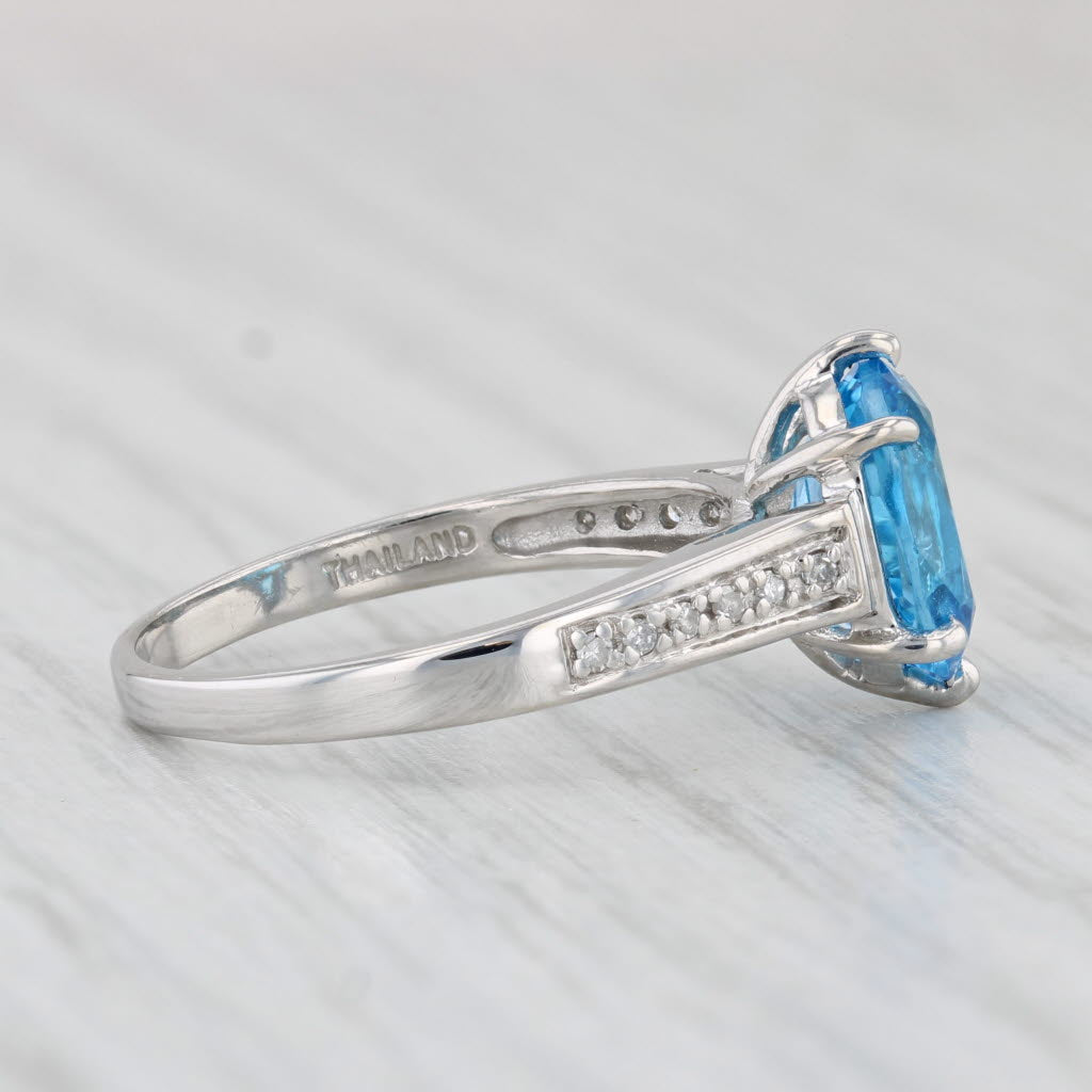 Light Gray 2.16ctw Oval Blue Topaz Diamond Ring 10k White Gold Size 6