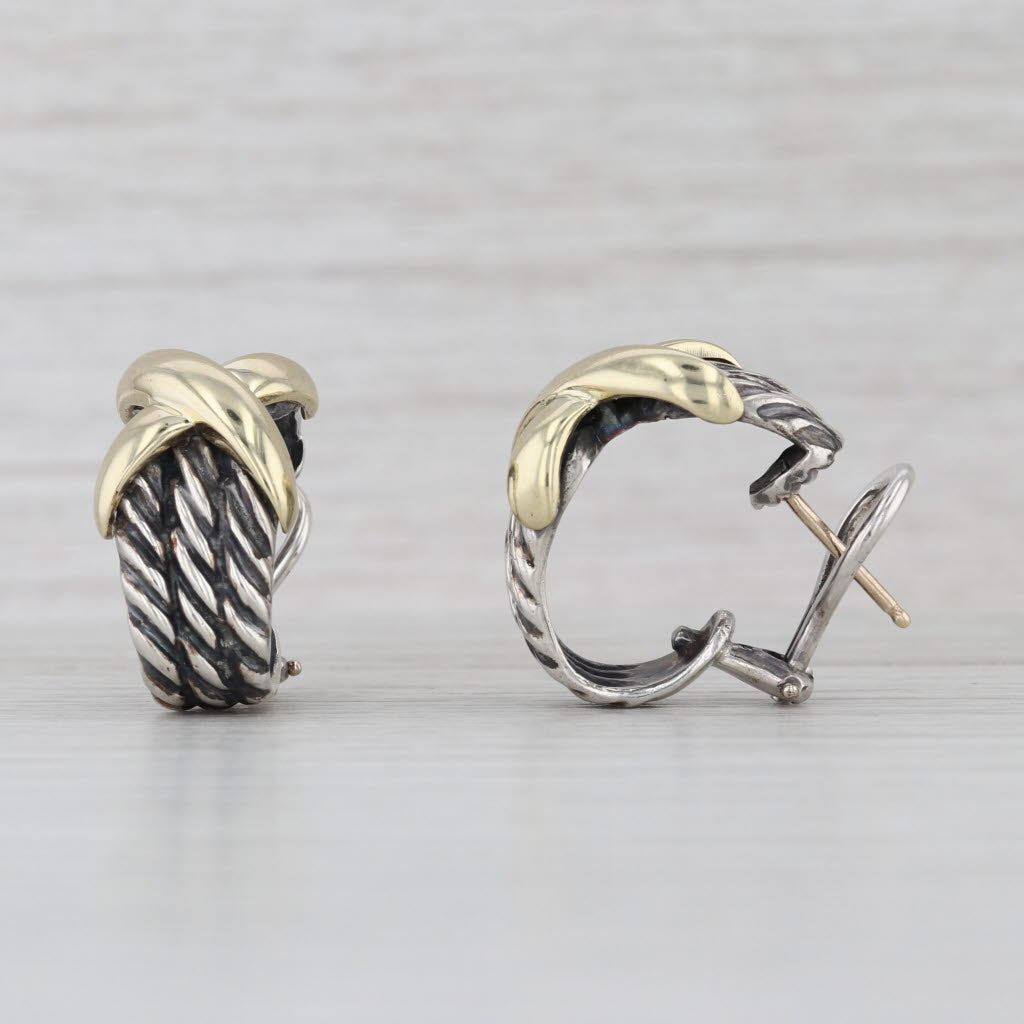 David Yurman Cable Crossover J-Hook Earrings Sterling Silver 14k Gold Drops