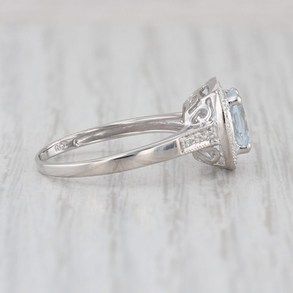 1.64ctw Aquamarine Diamond Halo Ring 14k White Gold Size 8