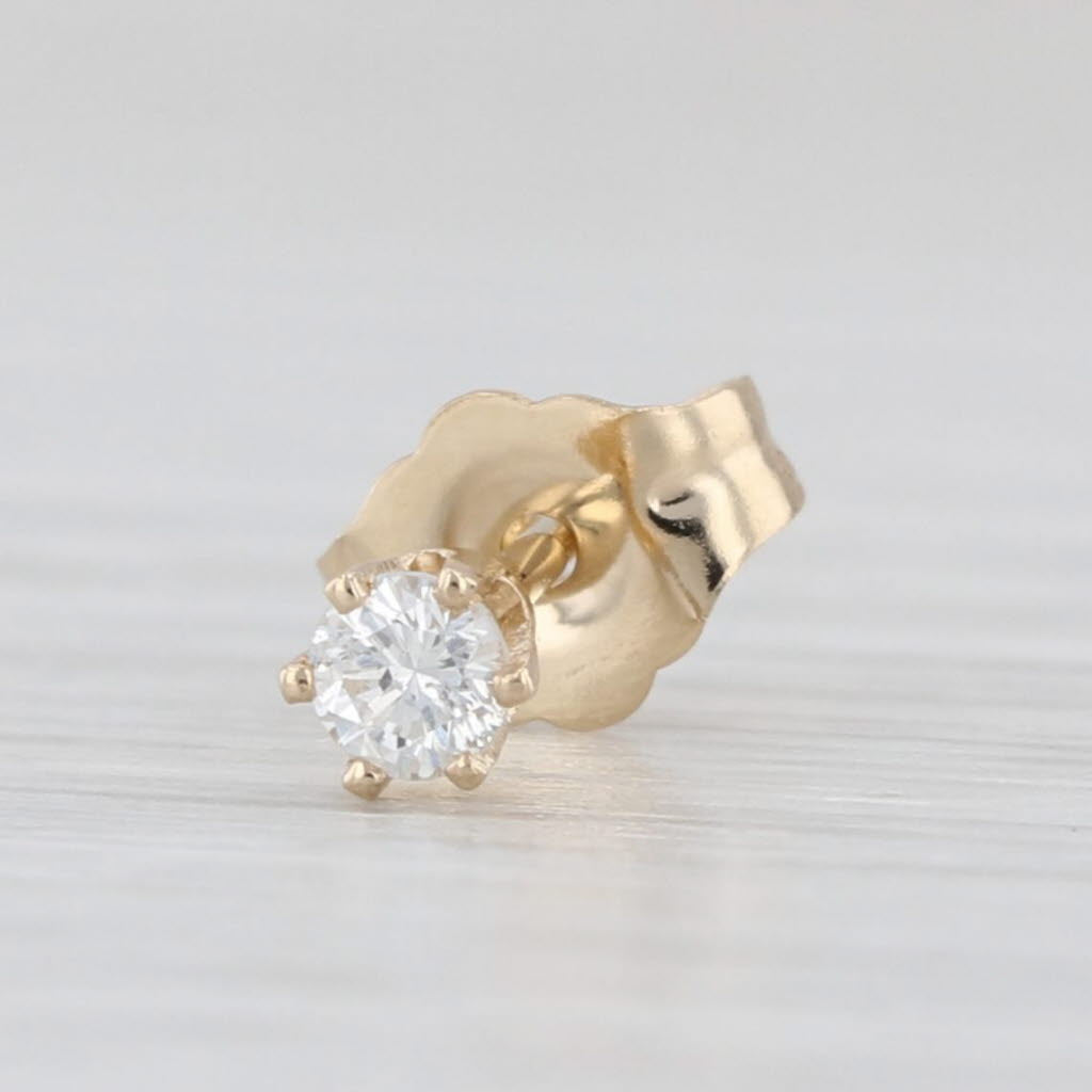 Single Small Diamond Solitaire Stud 14k Yellow Gold Round Brilliant