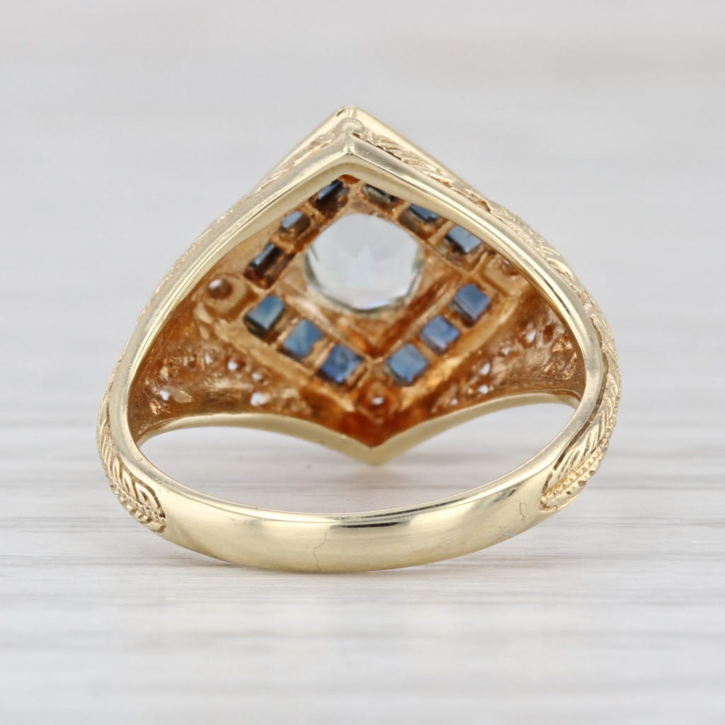 0.87ctw Aquamarine Sapphire Halo Ring 14k Yellow Gold Ornate Floral Band Size 6