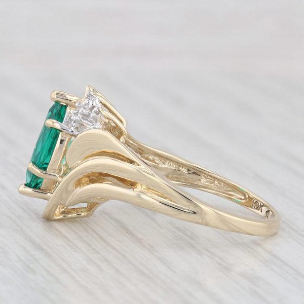 0.90ct Marquise Lab Created Emerald Diamond Bypass Ring 10k Yellow Gold Size 7