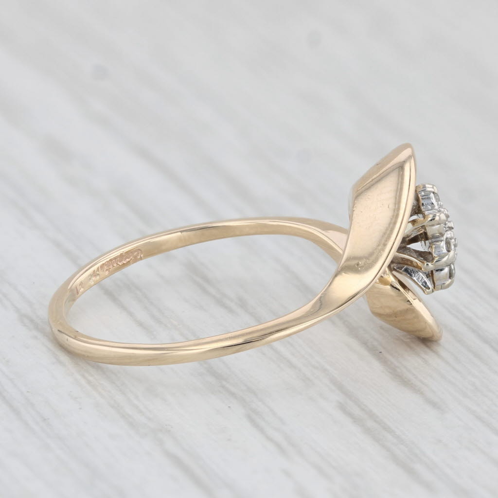 Light Gray Diamond Flower Cluster Ring 14k Yellow Gold Size 6.5 Bypass