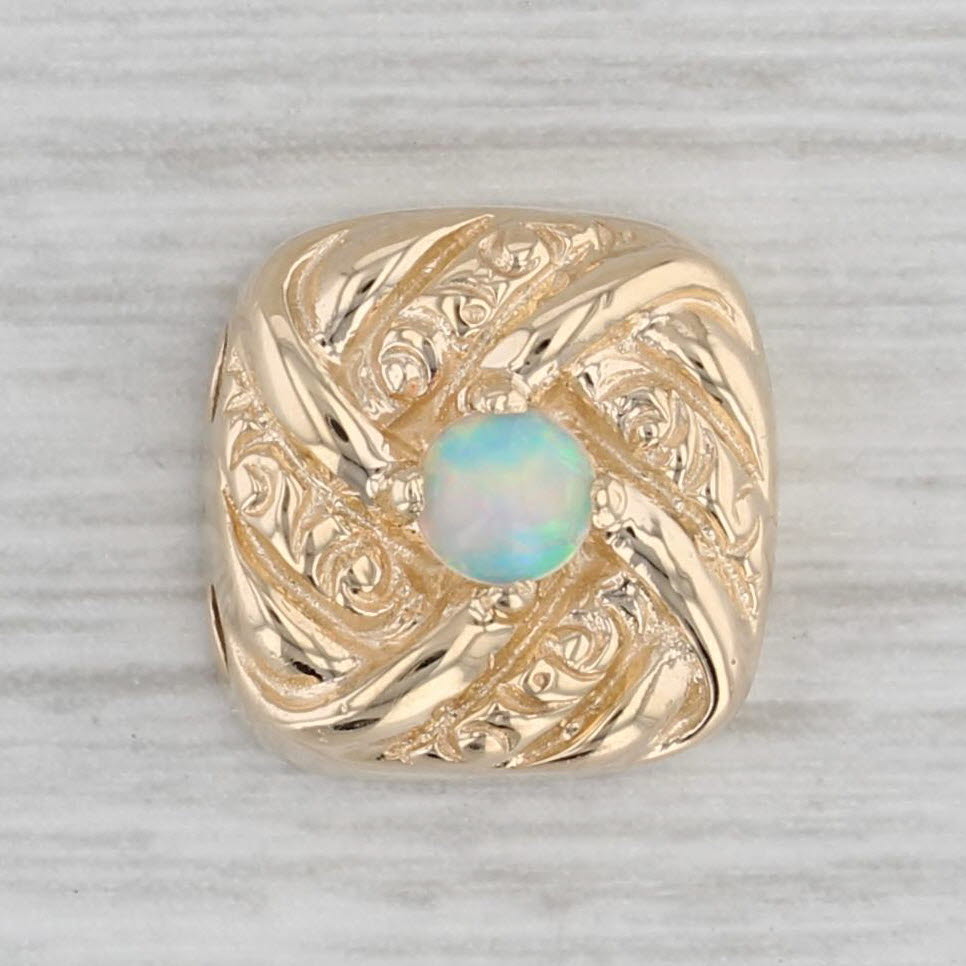 Gray Vintage Opal Slide Bracelet Charm 14k Yellow Gold Round Cabochon Solitaire