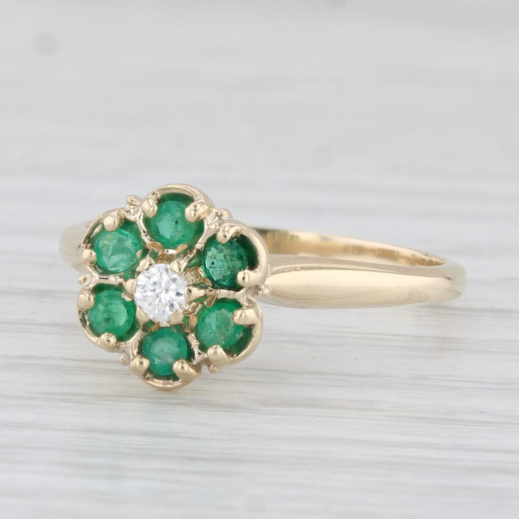 Light Gray 0.29ctw Emerald Diamond Flower Ring 10k Yellow Gold Size 6.75